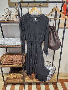 Time and Tru Long-Sleeve Smocked Waist Ruffle Dress